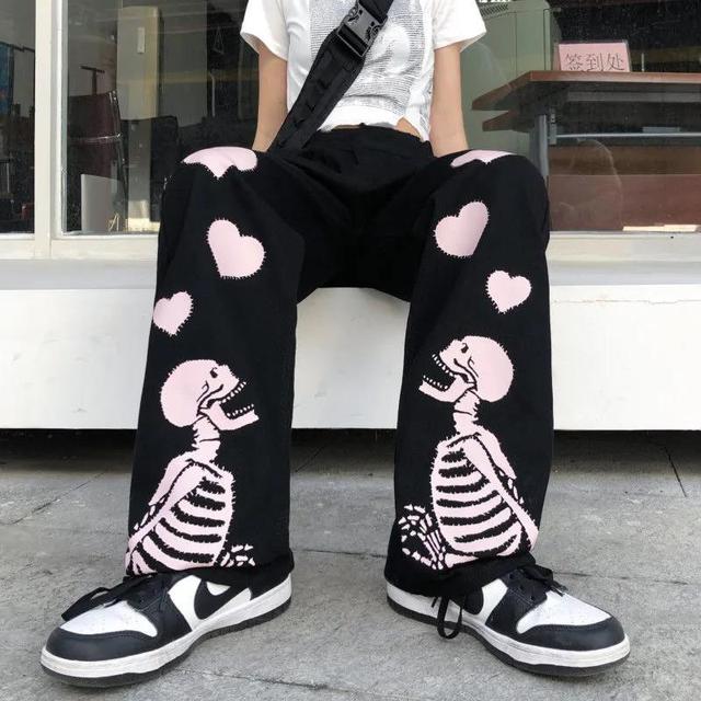 Skull Bone Heart Wide Leg Pants