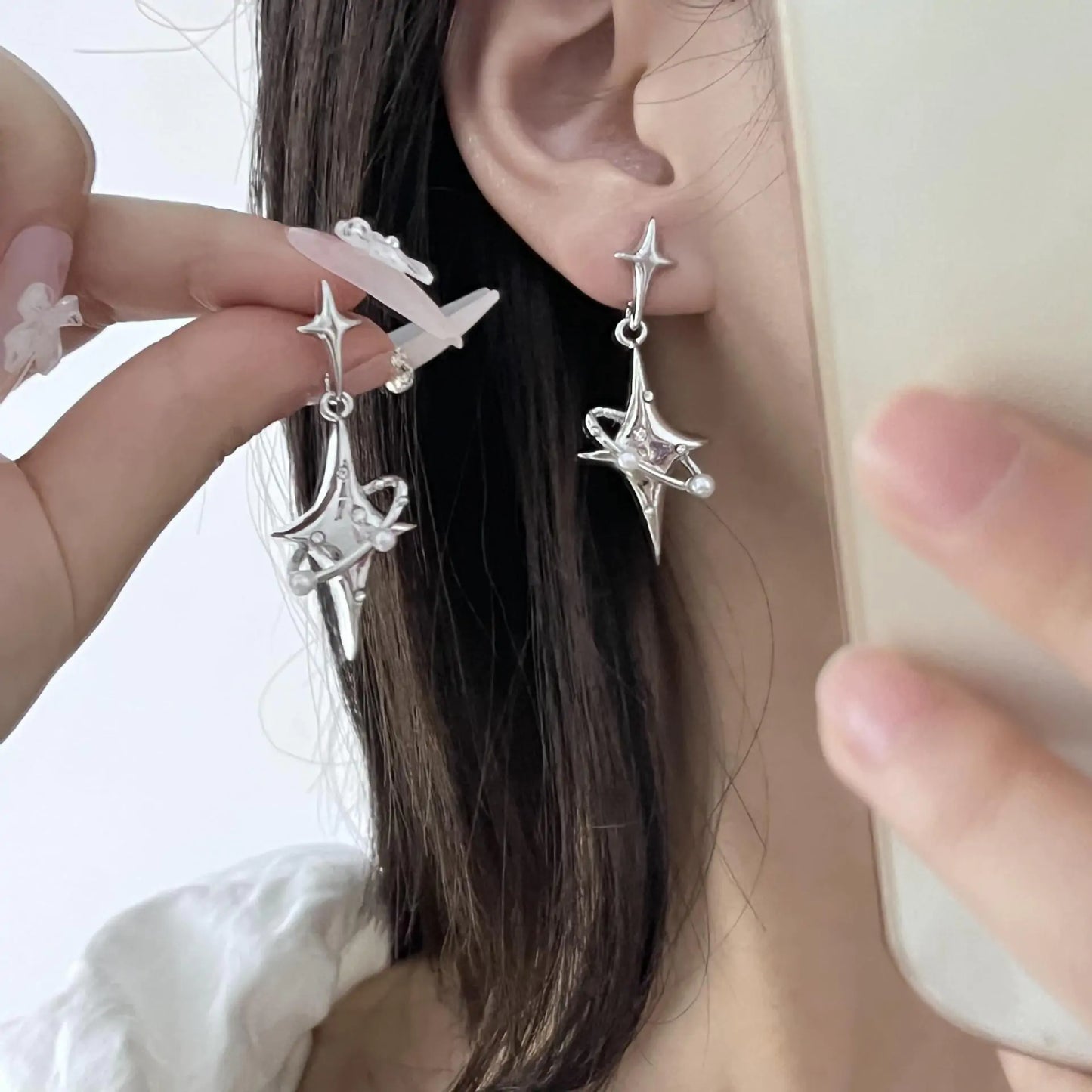 Creative Planet Pearl Crystal Stars Earrings