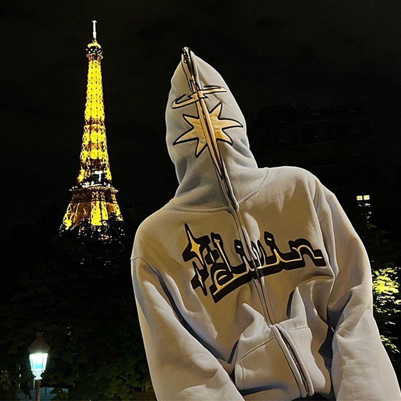 Full Zip Star Print Hoodies